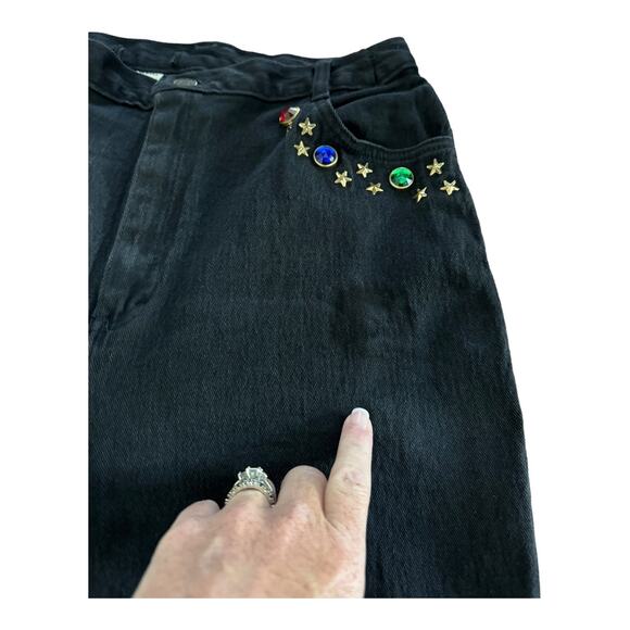 Vintage Cap Ferrat 80's black denim high waist Jeans with stars & stones size 13 - Picture 12 of 16